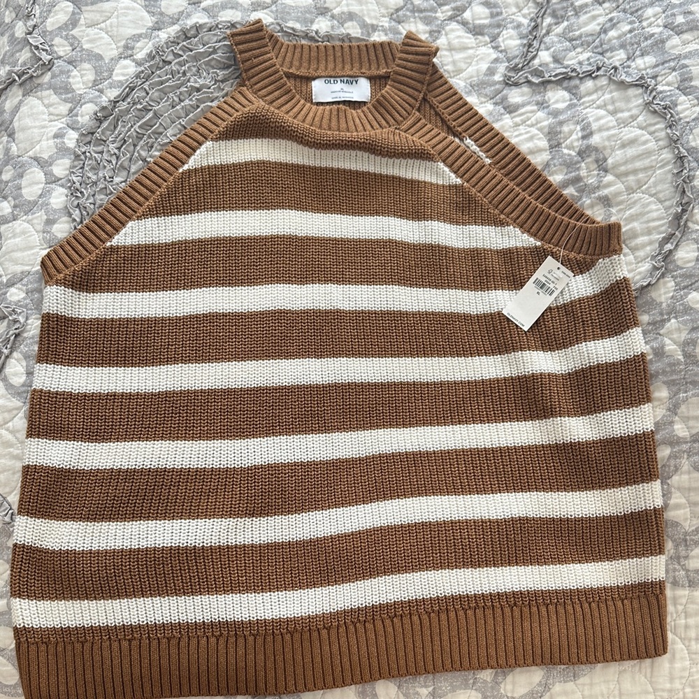 Old Navy Brown and White Striped Tank Top